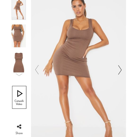 PLT CHOCOLATE BROWN COTTON UNDERBUST BODYCON DRESS - Picture 4 of 5